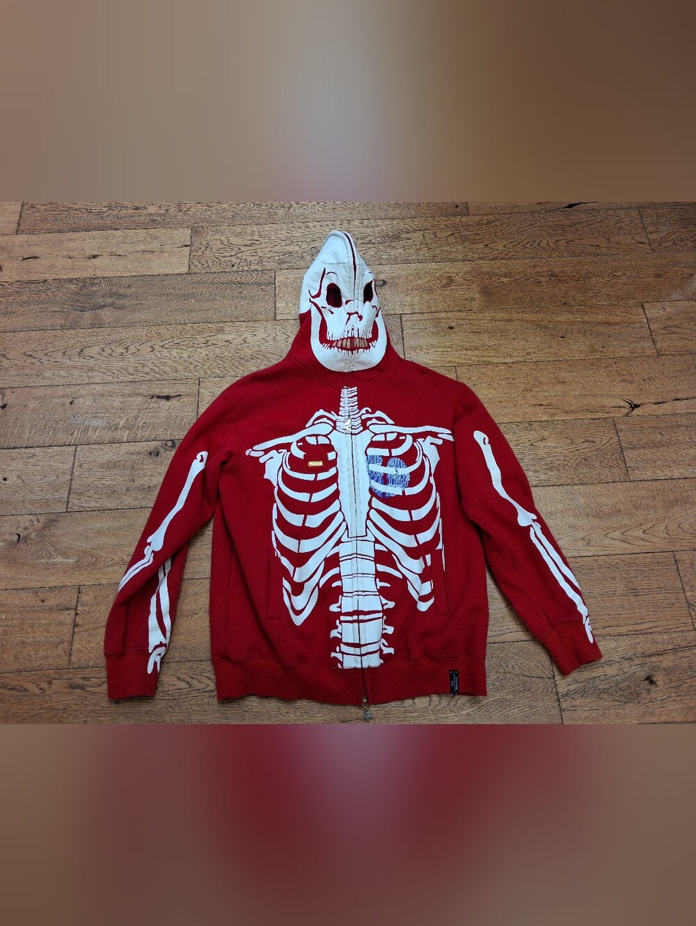 LRG Dead Serious Skeleton Hoodie Men’s XL Red Full Zip Face Mask Kanye